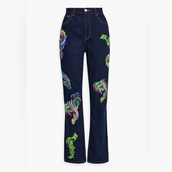 AREA Denim - AREA Embroidered cutout high-rise straight-leg jeans
